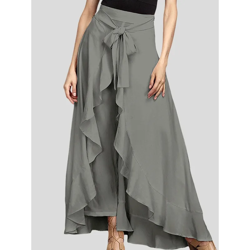 TAKO 2 in 1 Gonna con volant Pantaloni per donna 2026 Nuovo Plus Size A vita alta Cravatta in vita Office Lady Wear Pantaloni solidi 166703