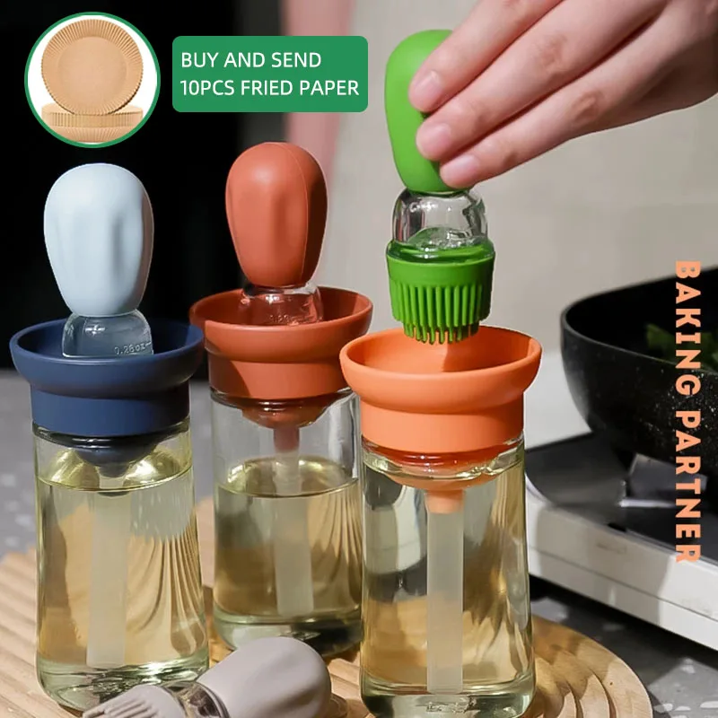 150ml Baking Oil Bottle Silicone Glass Oil Container With Brush Barbecue Spray Bottle Oil Dispenser For Kitchen Cooking BBQ