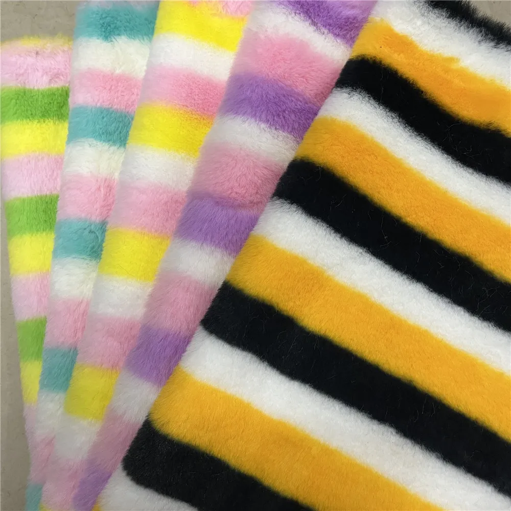 Artificial Rabbit Hair Color Strip 160x90cm Polyester Fiber Non Elastic Sewing Short Plush Mink Leather Fabric DIY Clothing