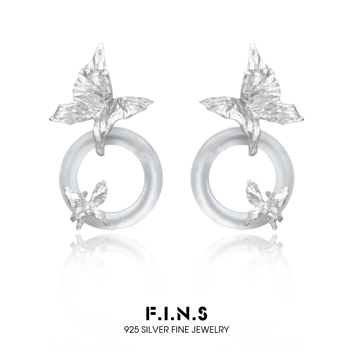 

F.I.N.S оригинальные серьги-гвоздики с бабочками из стерлингового серебра S925 для женщин, круглые серьги-гвоздики с агатом, круглые серьги для пирсинга ушей, ювелирные аксессуары