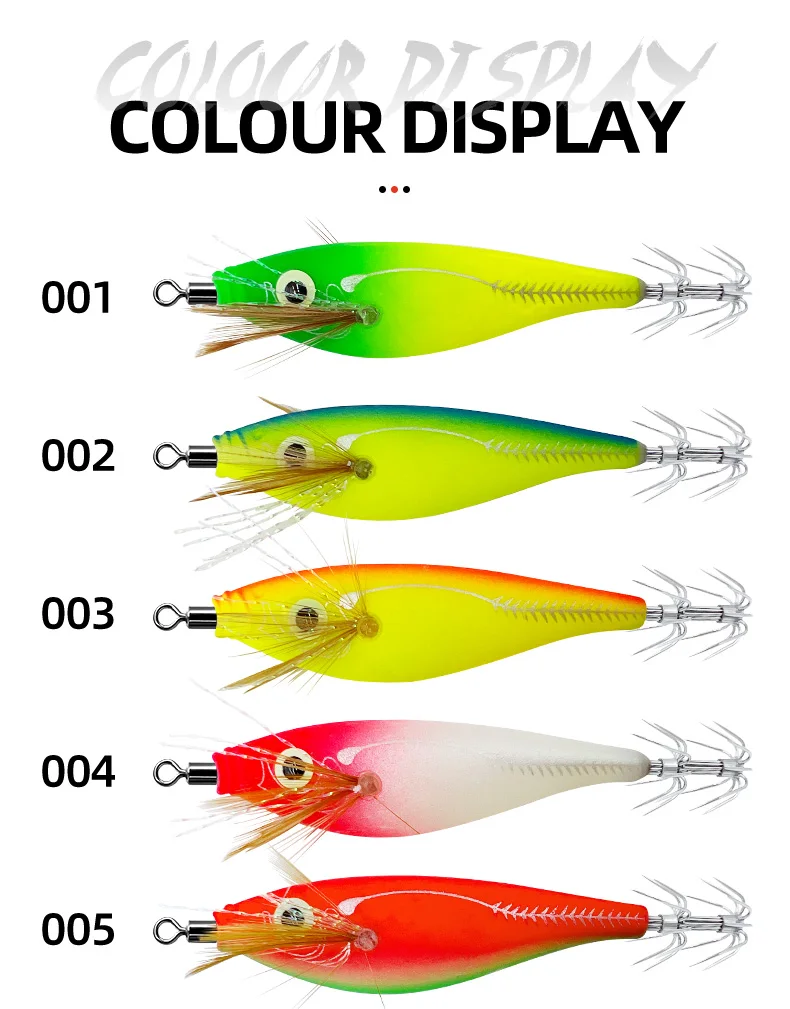 ShareShark 8,5/9,5cm Leuchtende Horizontale Jig-Holzgarnelen-Tintenfischhaken 5 Stück Angelköder Oktopus Tintenfisch Garnelen Salzwasserköder – Detail 8