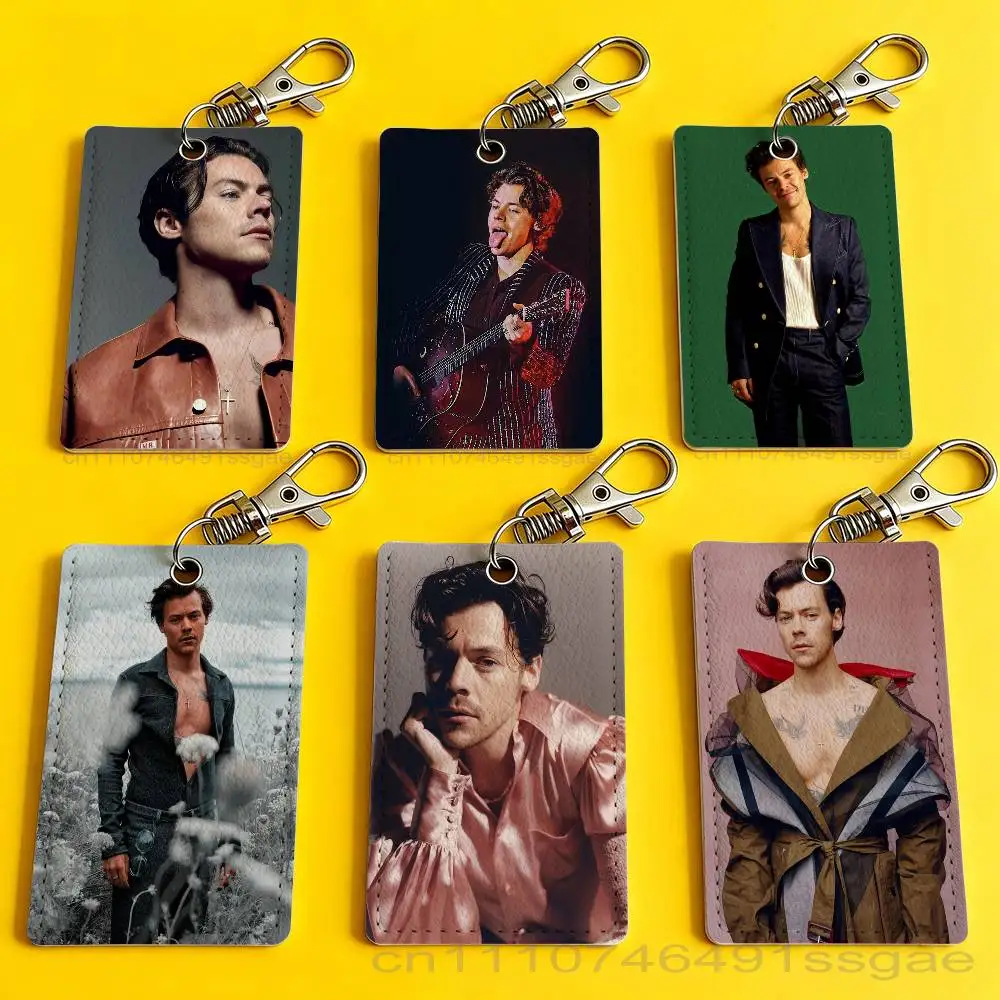 H-HaRRy Singer Styles Rectangle Card Case Keychain Access Card Bag Key Tag Ring Leather Card Holder Key Ring Access