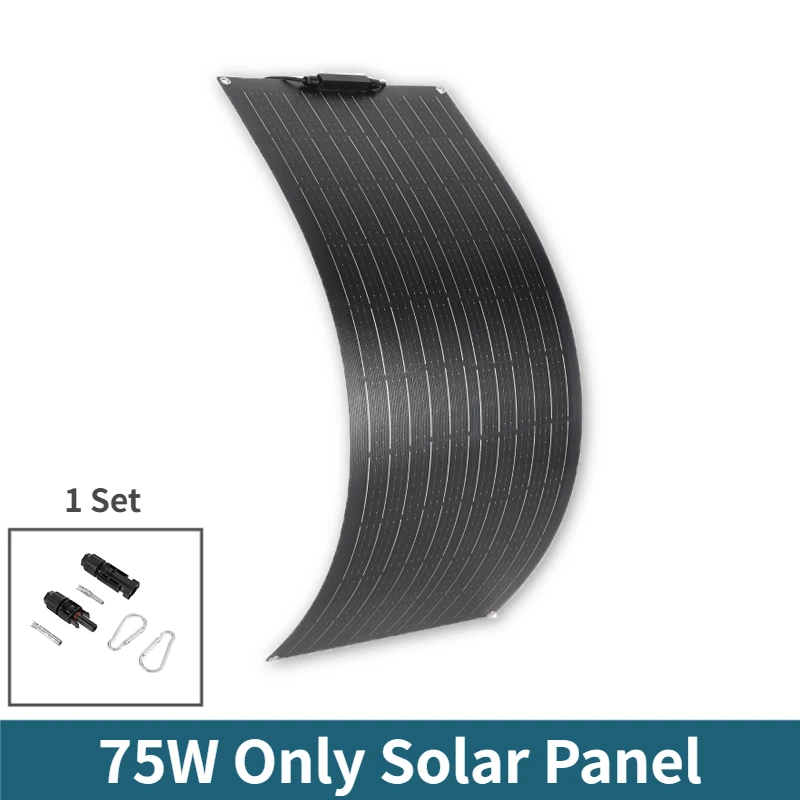 Panneau solaire monoclallin flexible ETFE, 75W, 150W, 18V, kit de système de batterie à cellules, po