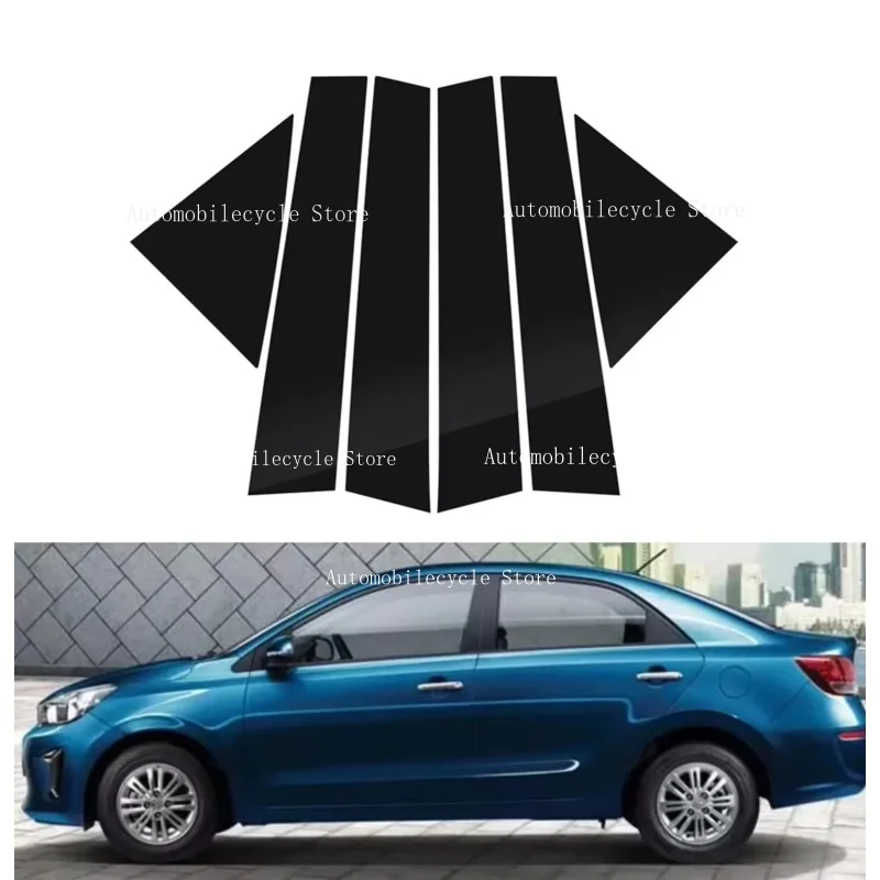 6PCS Glossy Black Pillar Posts Fit For Kia Pegas Soluto 2017 2018 2019 2020 2021 2022 Window Moulding B C Center Sticker Cover