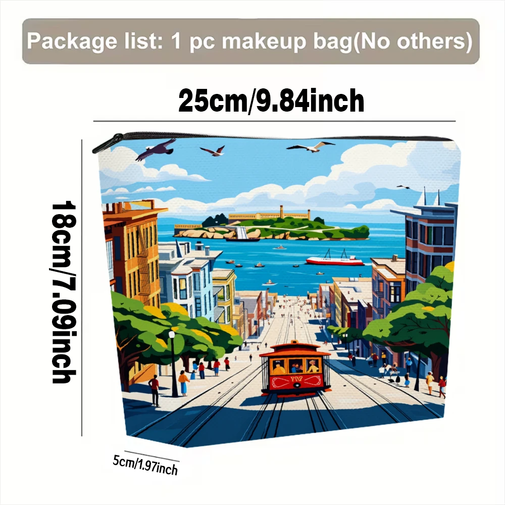 San Francisco Trolley Scene Makeup Bags for Girls Cosmetic Pouch Toiletry Bag Pencil Case Travel Storage