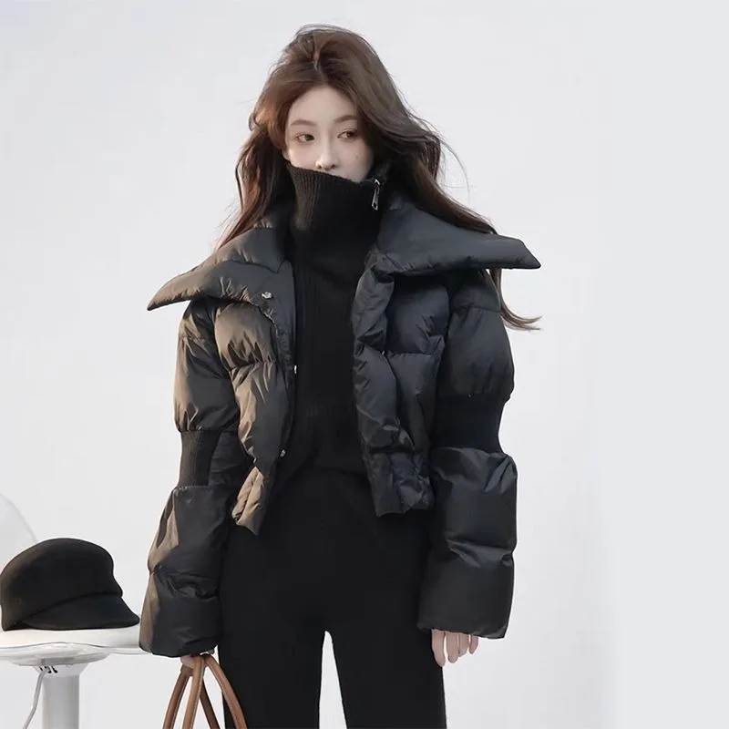 Modische und personalisierte Mantel-Daunenjacke für Damen im Winter, neue lässige kurze Daunen-Brotjacke im koreanischen Stil mit verdicktem Mantel
