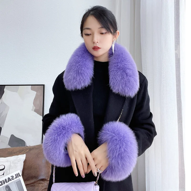 

Winter Real Fur Collar Fur Cuffs Set Natural Fox Fur Scarves Thick Shawls And Cuffs Warm Neck Warmers Shawl Coat Warm Fur Scarf