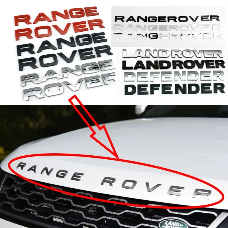 

3D Letter Car Hood Bonnet Cover Emblem For Land Rover Range Rover Velar Sport Discovery 2 3 4 Defender Chrome Front Head Sticker