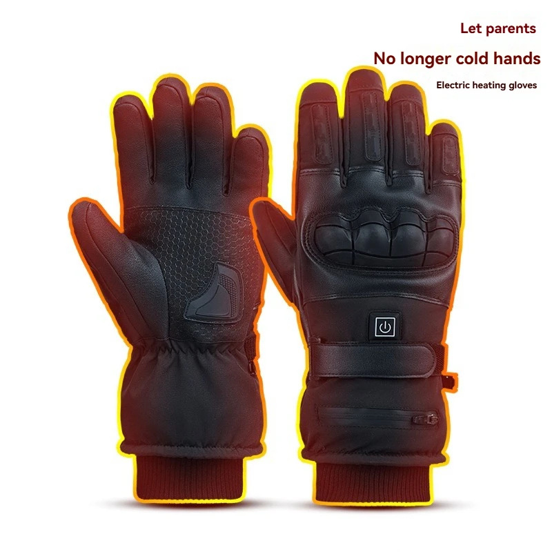 

Winter Motorcycle Gloves with Rechargeable Battery Leather Hand Warmer Heated Gloves for Ski and Cycling Comfortable Practical
