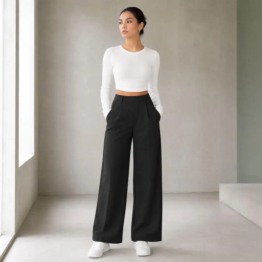 All Day Comfort Women Pants Business Casual Trousers, Pure Color Suit Pants with Side Pockets Work Weekend Wear