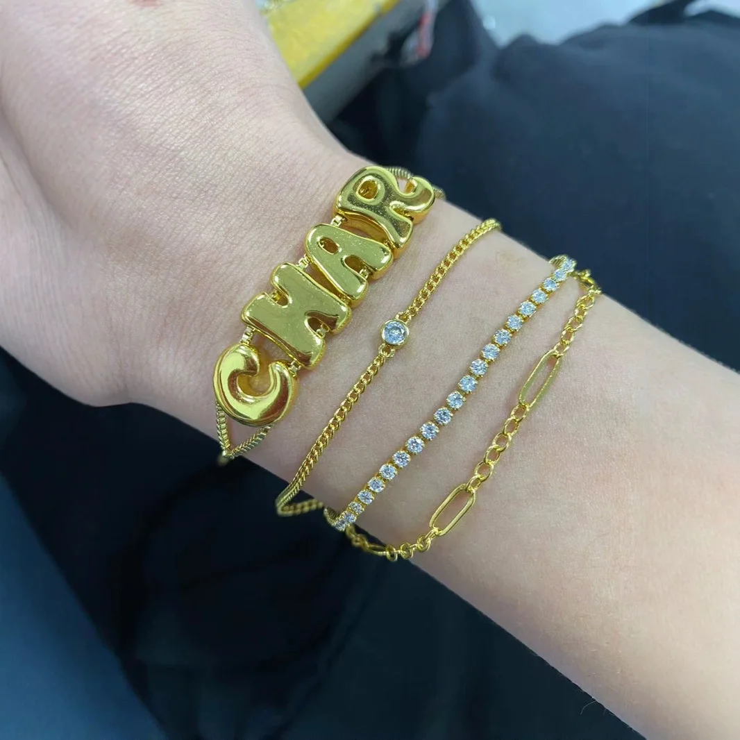 26 Bubble Letters Custom Bracelet Gold Adjustable Box Chain DIY Personalized Women's Bracelet Best Friend Gift Dropshipping