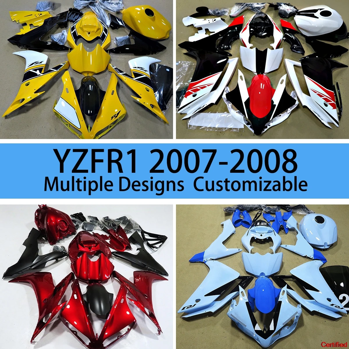 

Литые обтекатели для литья под давлением YZF R1 2007 2008, послепродажного обслуживания мотоцикла, полный комплект обтекателей для YAMAHA R1 07 08