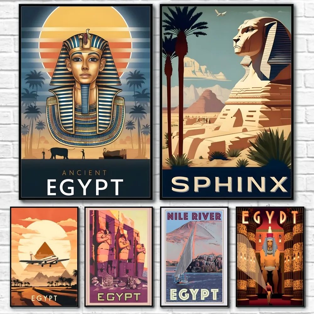 

Egyptian Attractions Retro Poster Sticky Wall Art Printing Waterproof Home Living Bed Room Bar Aesthetic Decor