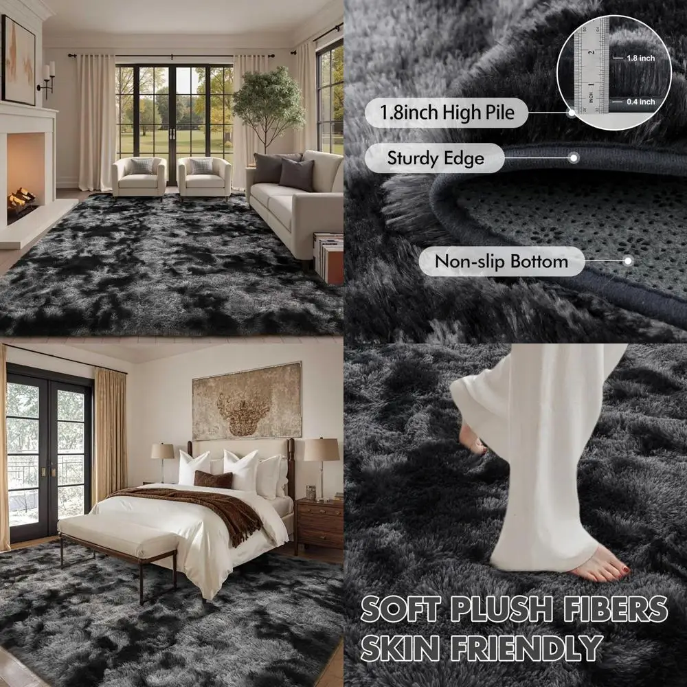 

Large 8x10 Shag Rugs - Ultra Soft Tie-Dyed Fluffy Area Rugs for Living Room & Bedroom Indoor Use