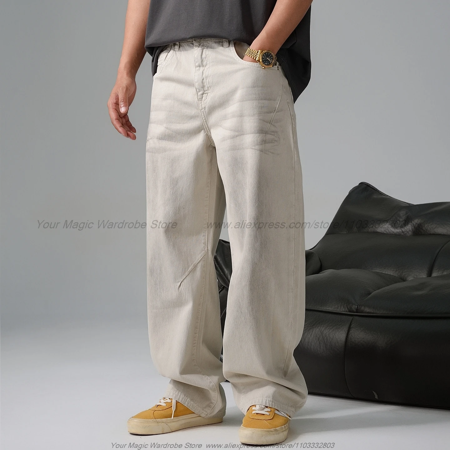 Fall 2026 Handsome Retro Distressed Post-Apocalyptic Wasteland Style Dirty Wash Jeans Men's Straight Loose Wide Leg Pants