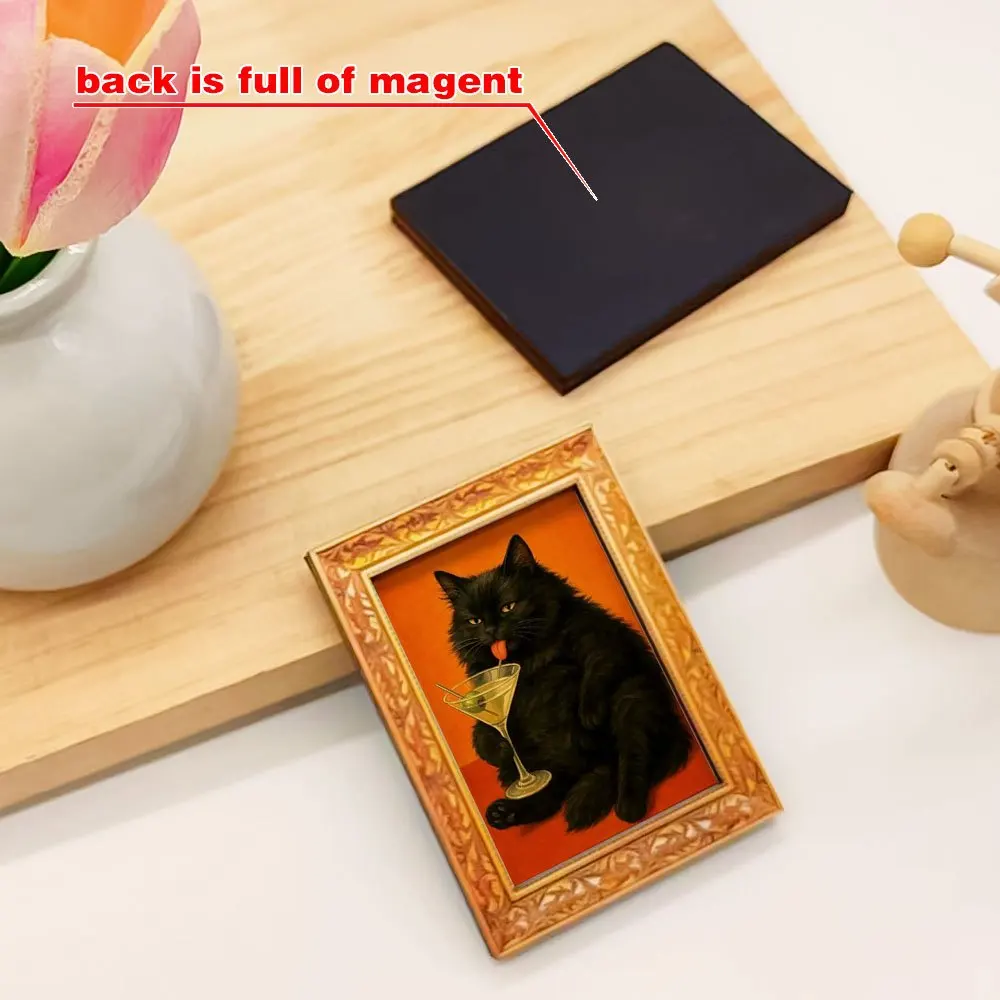 Lustiger Cocktail-Katzen-Kühlschrankmagnet, Retro Martini-Liebende Schwarze Katze Kunst, Holzgerahmter Magnet für Küche, Zuhause & Einzigartige Geschenke – Detail 4