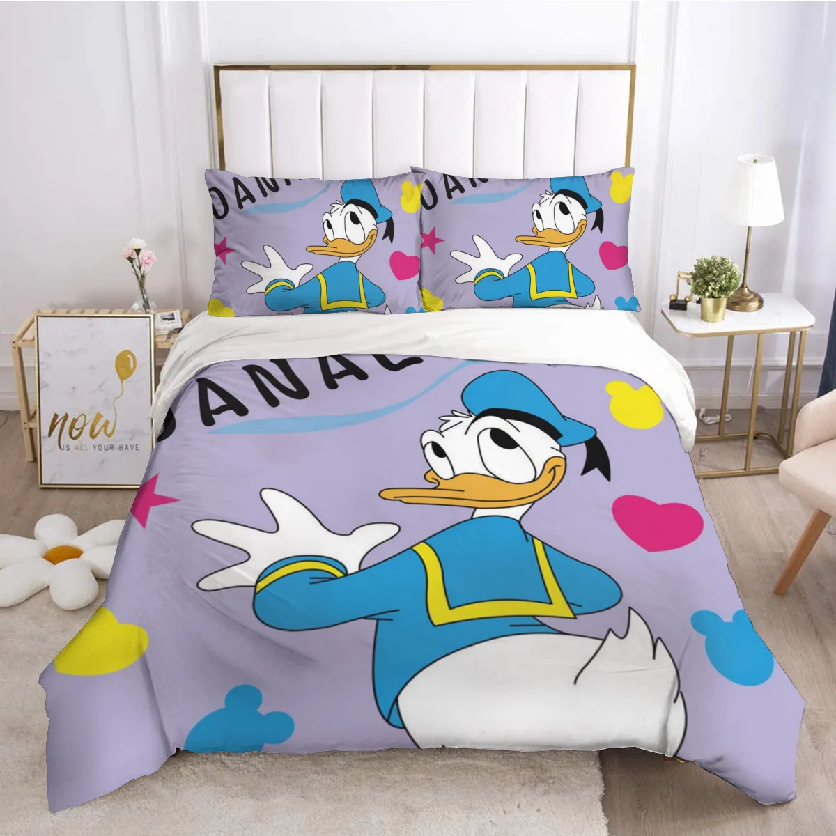 ديزني الكرتون دونالد داك طقم سرير طقم سرير الأطفال فتاة حاف طقم أغطية مجموعات الفراش غطاء الملكة الملك الحجم