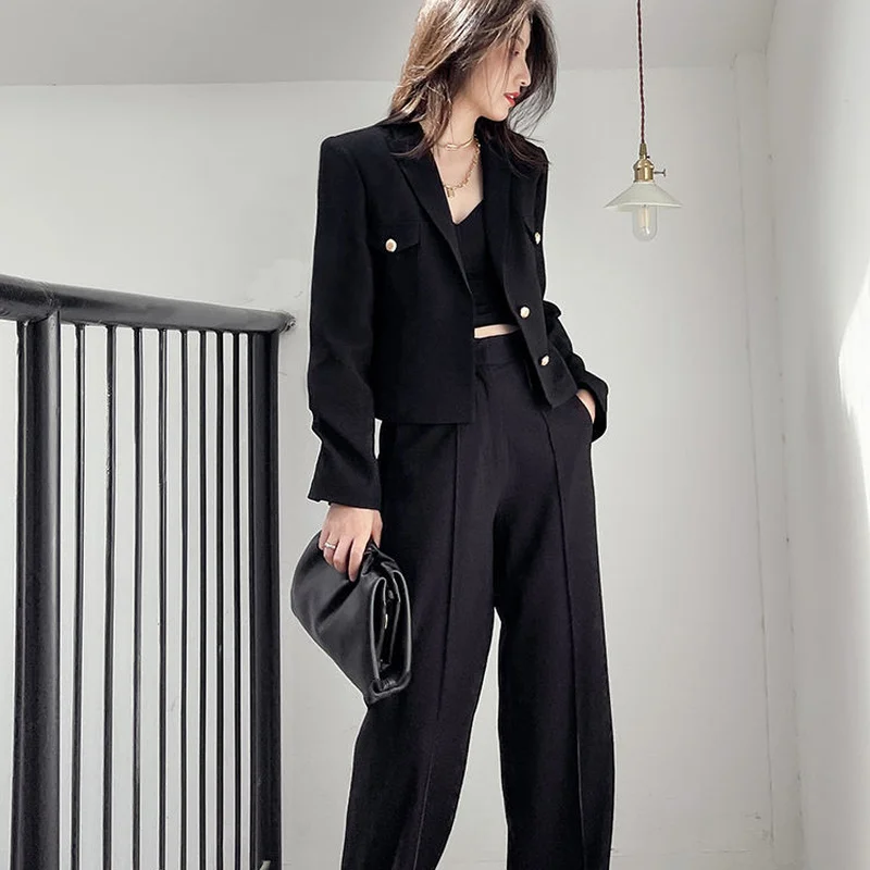 

Blazers Women Crops Design Fashion Solid Harajuku Casual Slim Ins Female Spring Fall All-match Notched Hipster Mujer New Outwear
