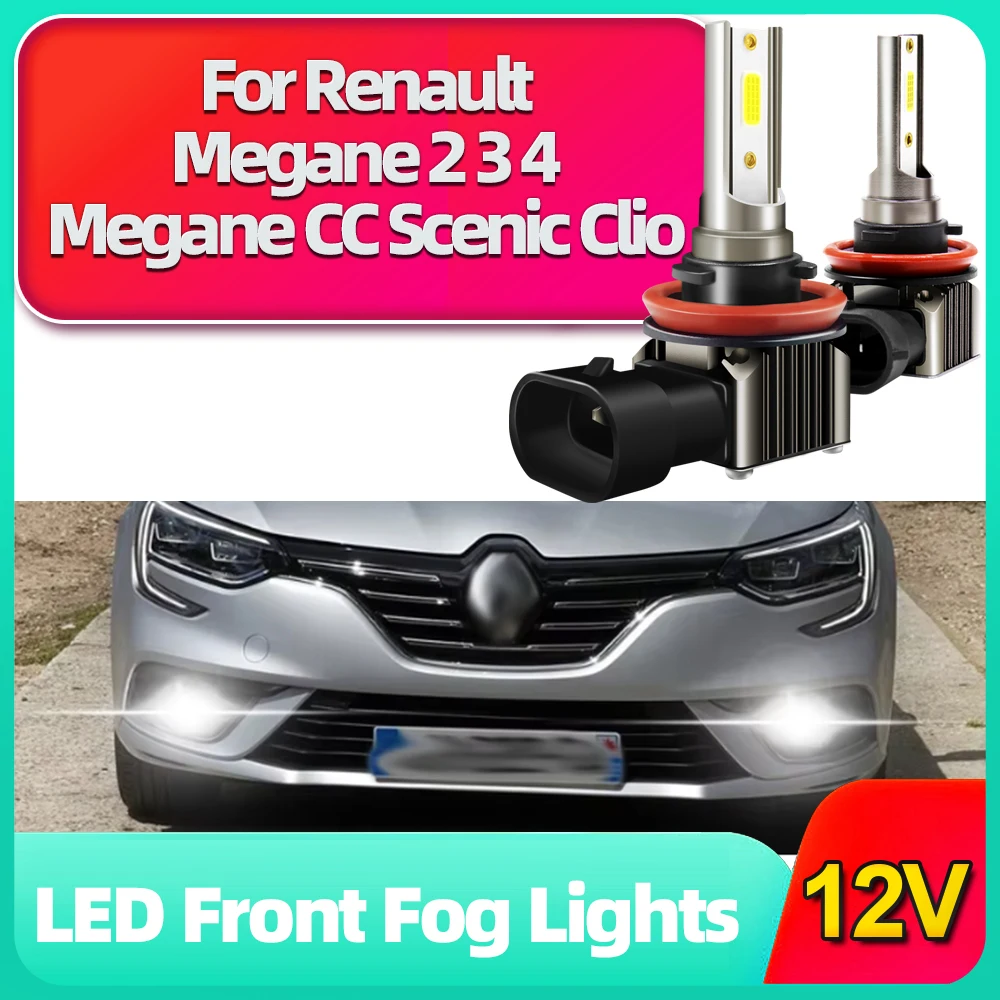 

2x For Renault Megane 2 3 4 2003-2018 For Megane CC Scenic Clio Logan LED H8 H11 Fog Light Bulbs 6000K Car DRL Lamps 12V 15000LM