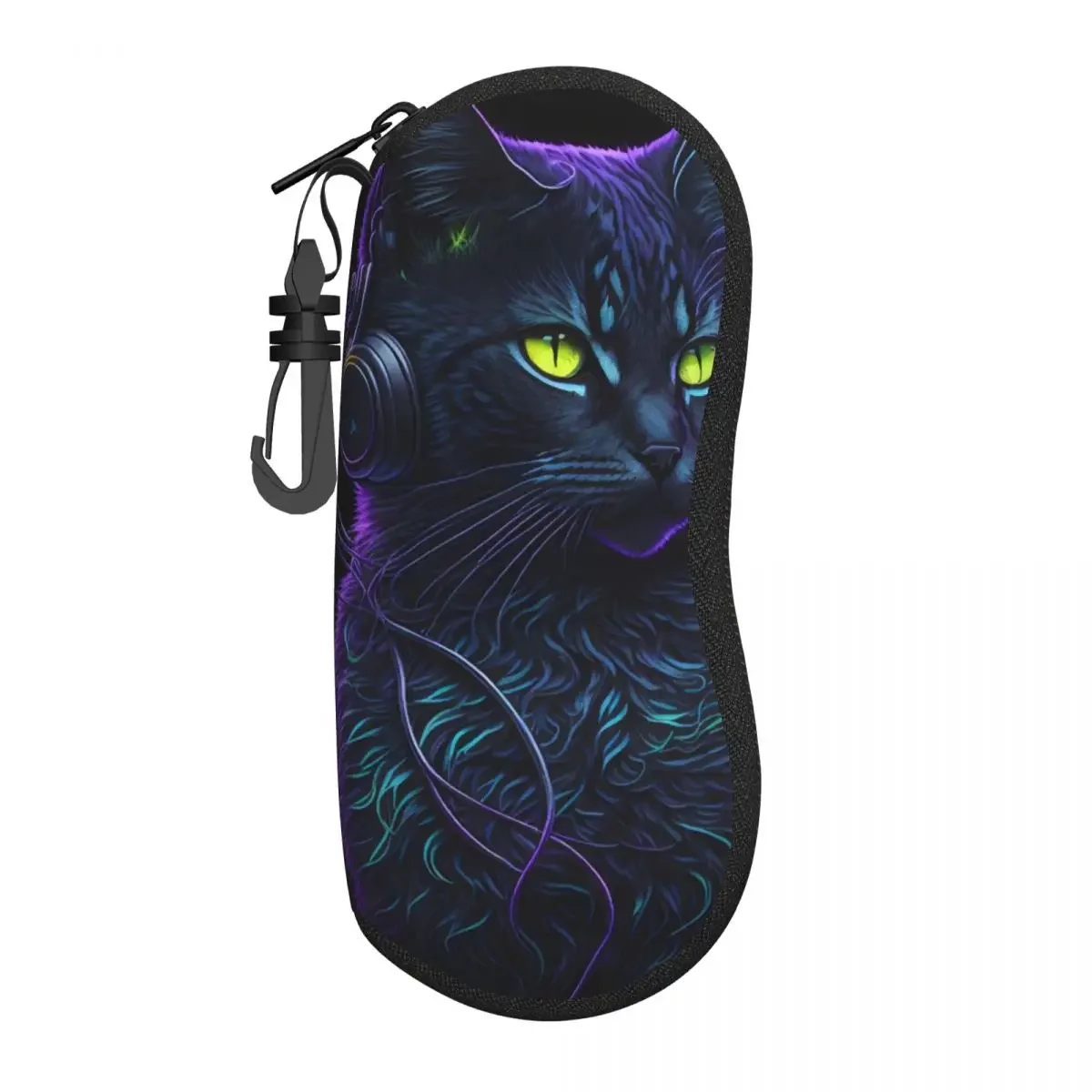 Music Cat Glasses Case Funny Animal Sunglasses Pouch Daily Retro Eyewear Accessory Key Chain Male Female Eyeglass Protector