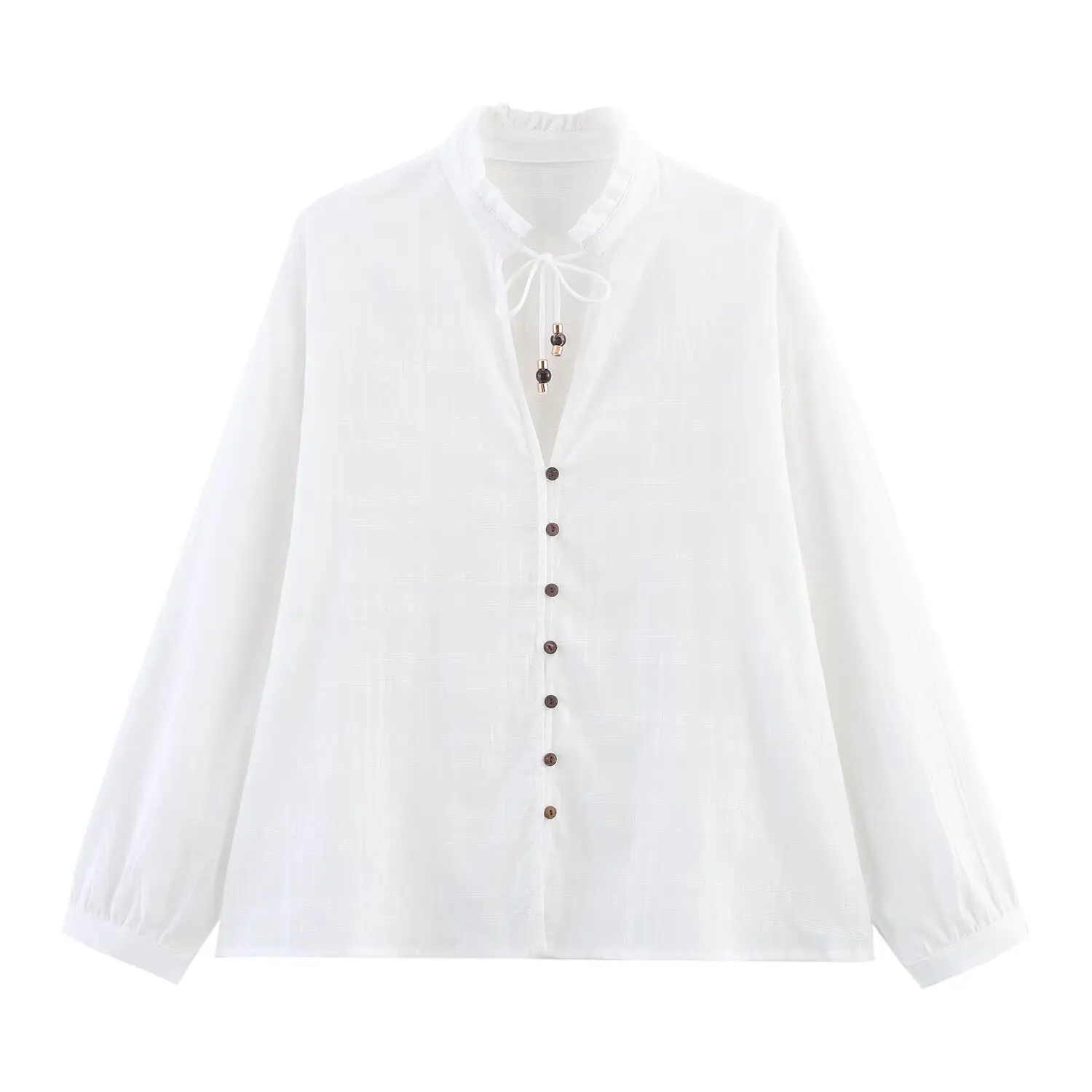 

2025 new women's clothing European and American style fashion simple versatile wooden button long-sleeved shirt