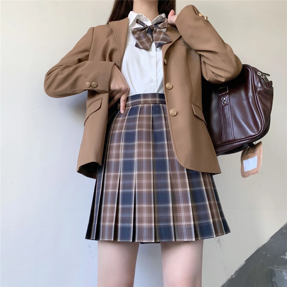 Women Students Spring Autumn New Casual Blazers Brown Japanese Long Sleeve Suit Jacket Coat Buttons High School DK JK Uniform