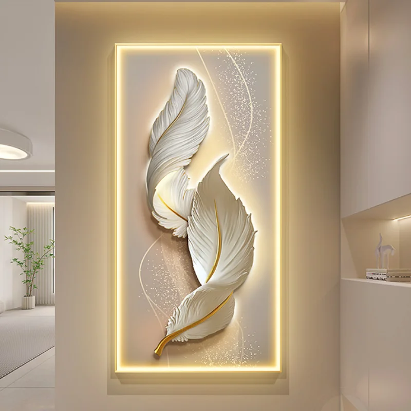 Modern Creative Wall Decoration Feather Art Hanging Painting Remote LED Wall Lamp Bedroom Study Living Room Dining Room Foyer