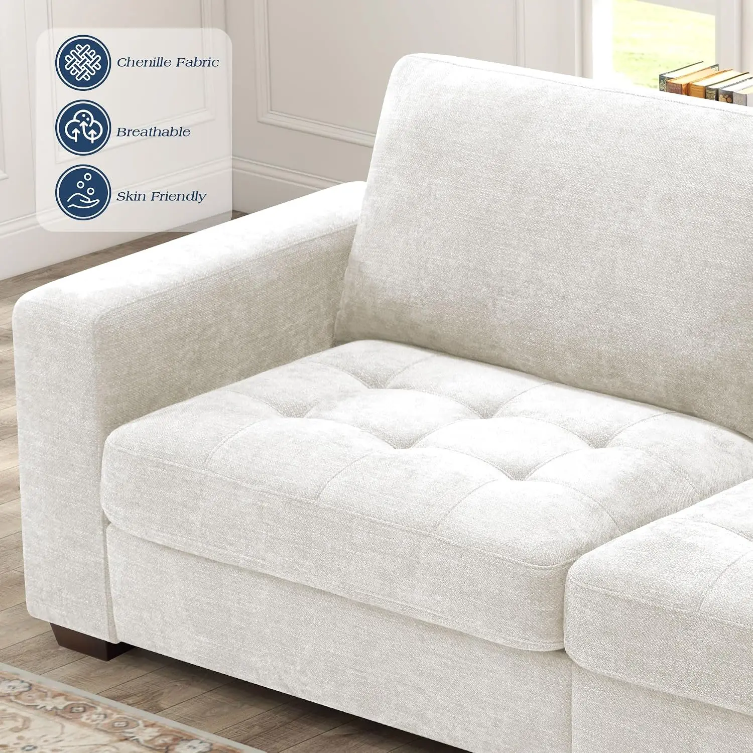 Chenille Loveseat Sofa, USB Charging, Removable Cover, Solid Wood Frame, Easy Install, 89inch, White, Customized