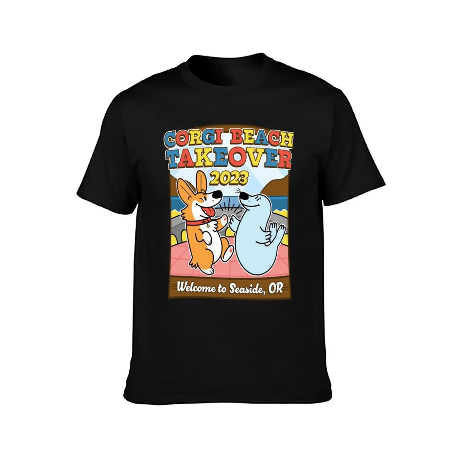 2023 Welcome To Seaside, Corgi Beach Takeover T-Shirt Large Size Casual Tee Shirt T-Shirt