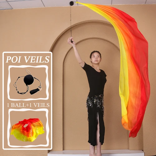 Imagen 1 del producto Velo de seda Real POI Streamer, bolas lanzadas, accesorios de actuación de escenario de bailarina de vientre, accesorio de disfraz de danza del vientre personalizable