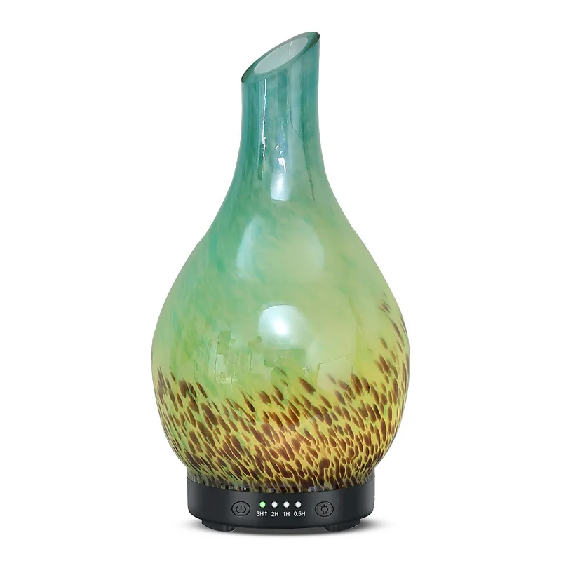 Creative glass leopard print oblique mouth aromatherapy machine household colorful timing anti-dry burning function ultrasonic h