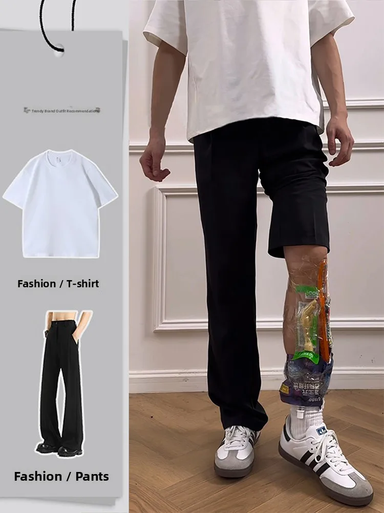 

Slim Fit Bla Men's ort Sve Suit Casual Pants Straight Leg Comfortable Soft Youth Autumn Faion Cool Haome Two Piec...