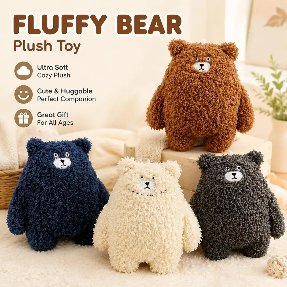 13cm Cute Plush Bear Keychain Soft Stuffed Doll Bag Charm Kawaii Embroidery‑Detail Portable Hanging Pendant For Backpack Handbag