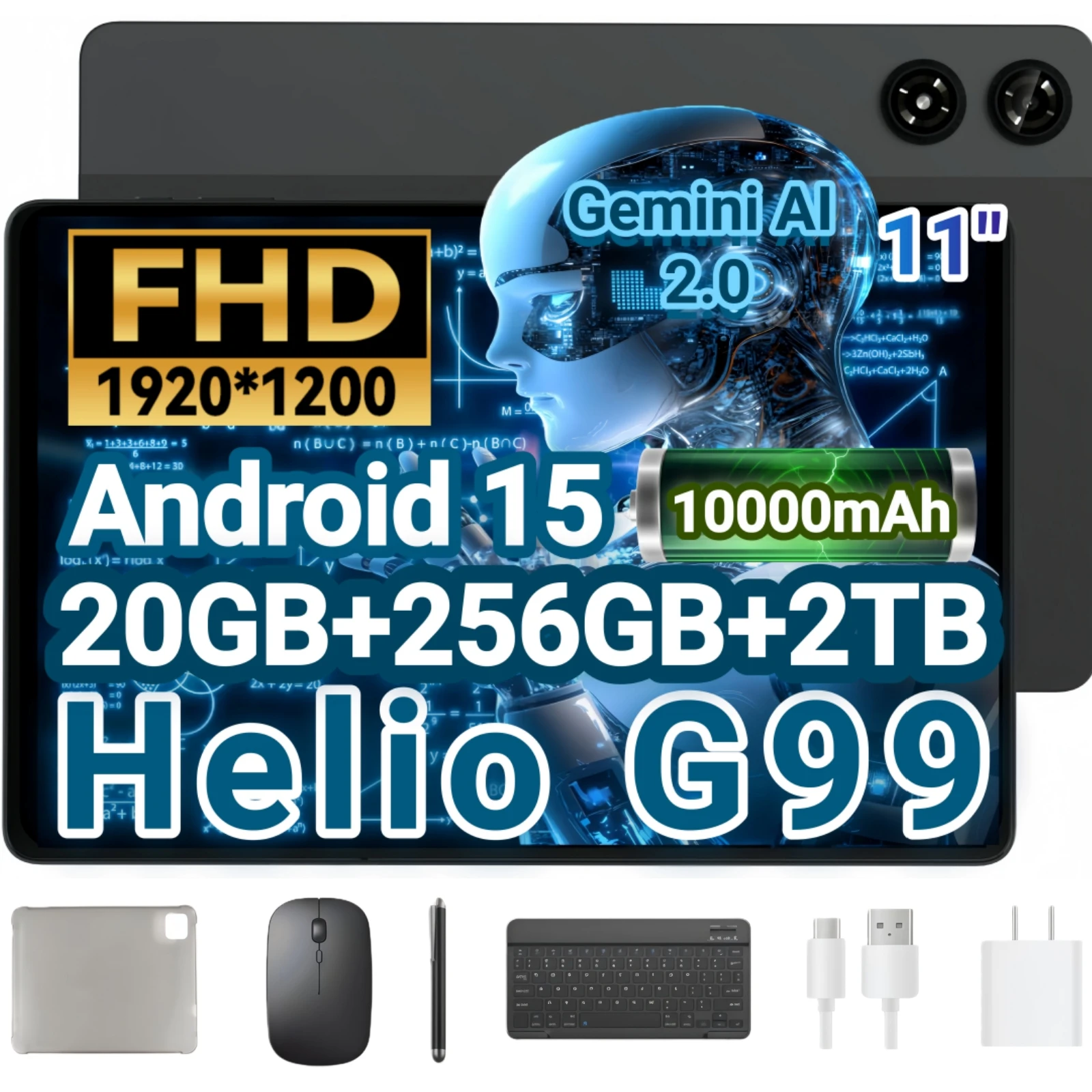 Tablet 11 inch ZPad3 android tablet, 11" 120Hz 1920x1200 FHD Display, 20GB+256GB+2TB Expand, Helio G99 Octa Core CPU, Android 15