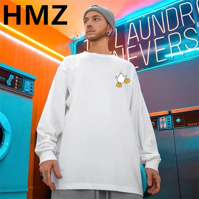 HMZ Men Casual Sweatshirts Harajuku Cotton 2023 New Fashion Oversized Duck Print Long Sleeves Pullover Hoodie Hip Hop Streetwear