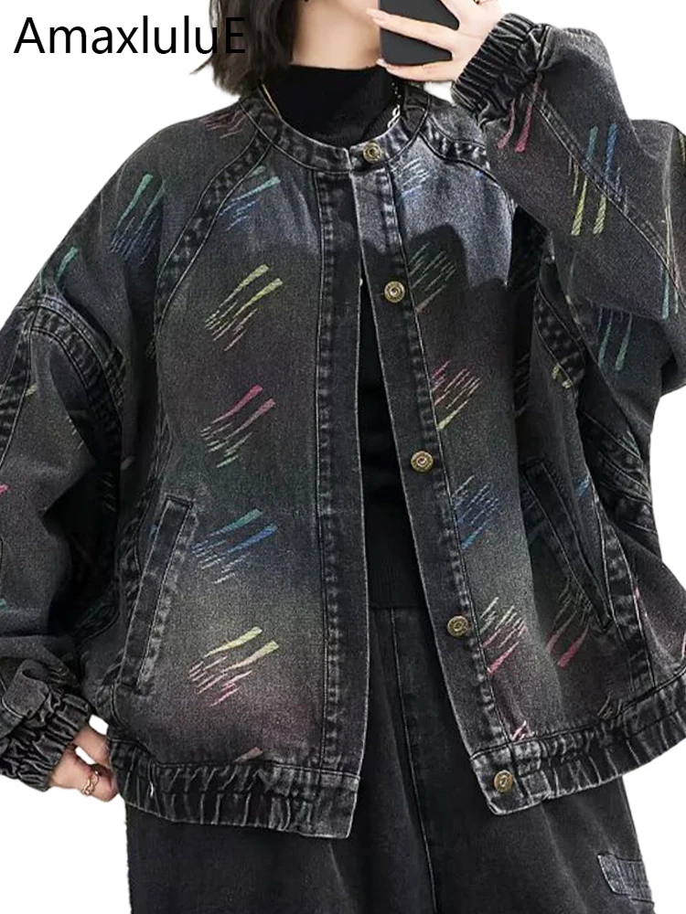 

Amax LuluE 2026 Spring Korean Design Loose Jackets Womens Vintage Fashion Denim Coats Ladies Classic Casual Oversized Outerwear