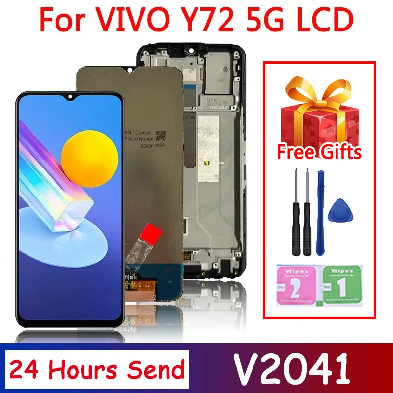 6.58 "Scherm Voor Vivo Y72 5G LCD V2041 Display Met Frame Touch Screen Digitizer Vergadering Voor vivo y72 5g (India) V2060 LCD