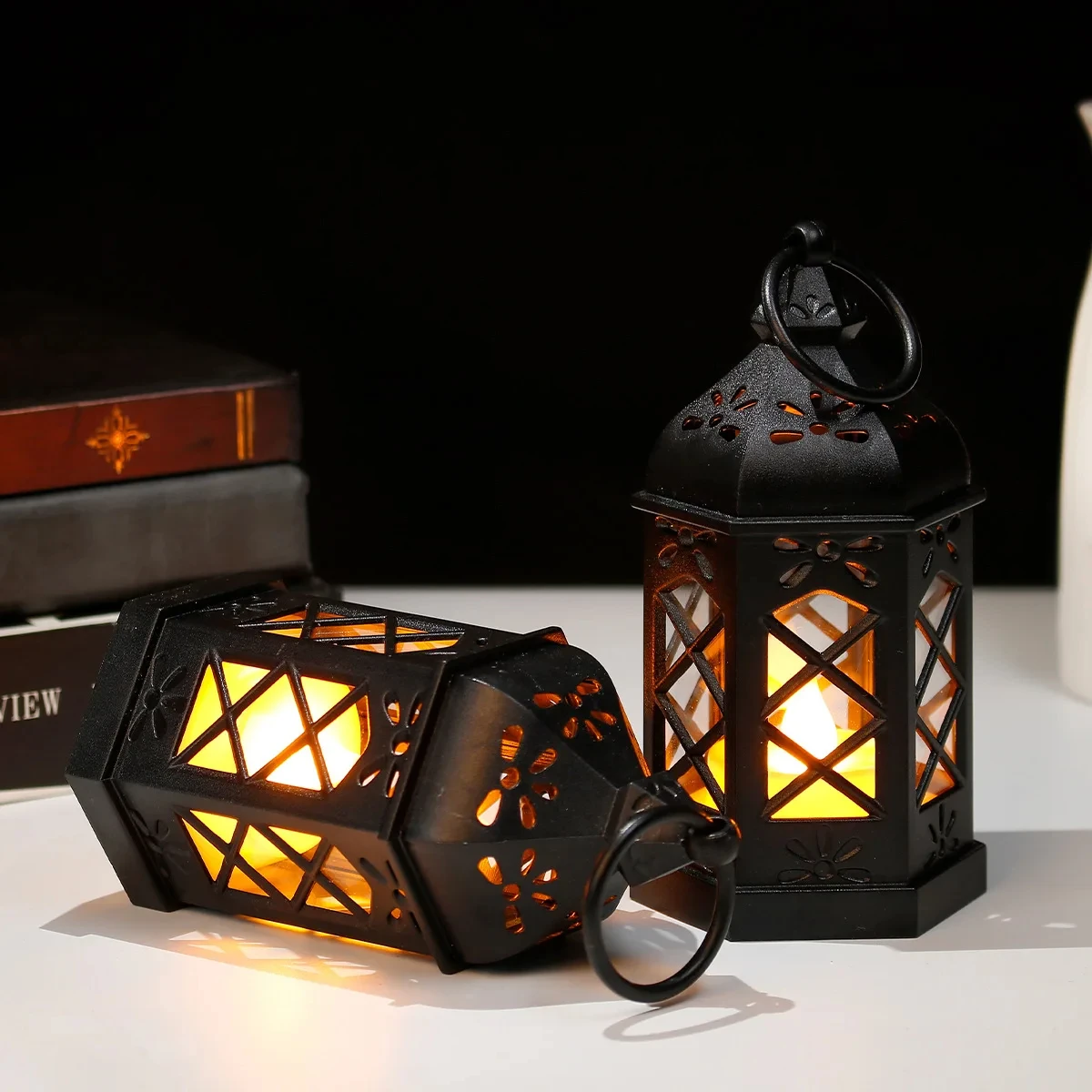 2pcs Decoration Creative Gift Hexagonal Wind Lamp Candle Portable Small Horse  Retro Desktop Lamp Atmosphere