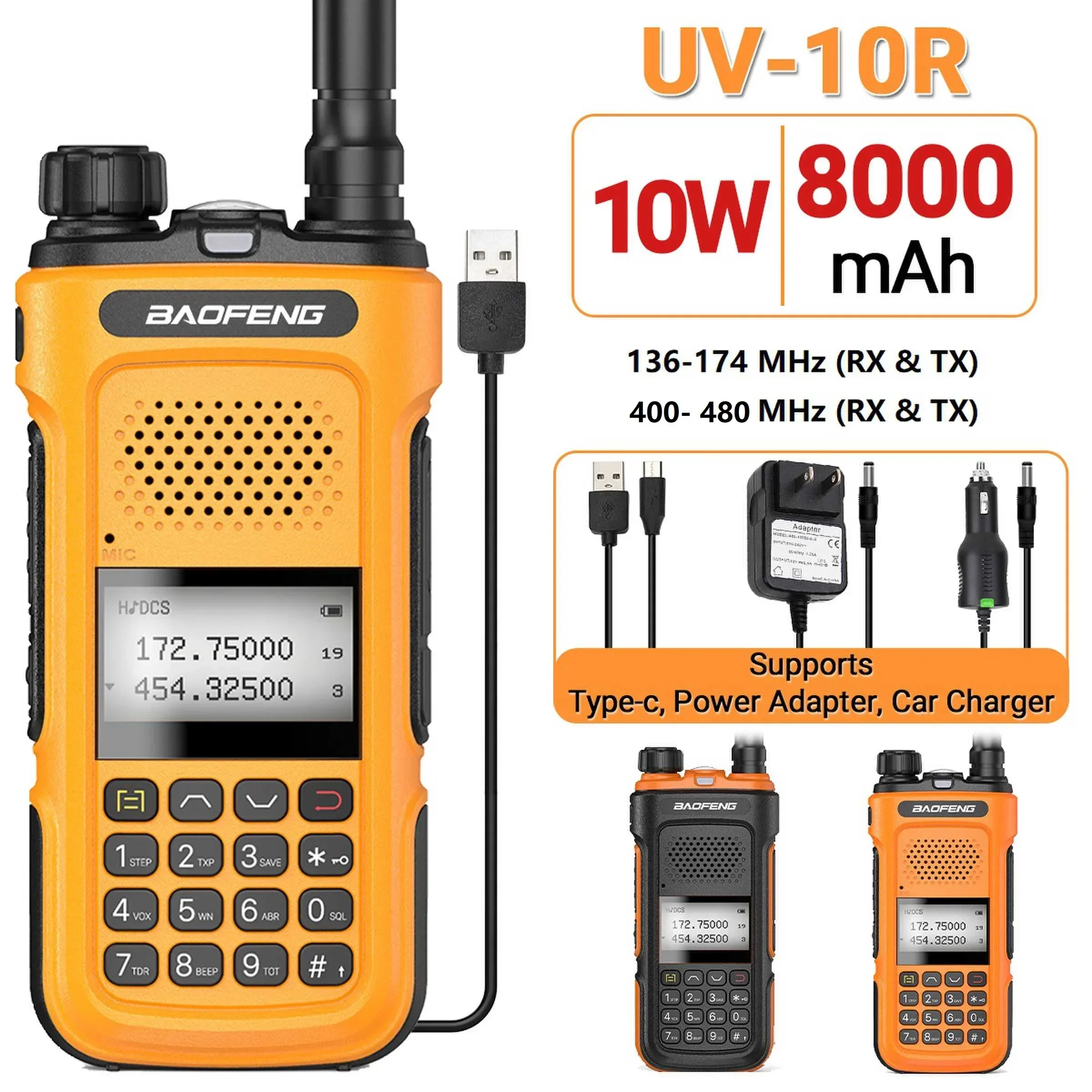 

Baofeng UV-10R 10W Walkie Talkie Type-C Charging 136-174&400-480MHz Long Range Portable Ham Two Way Radio