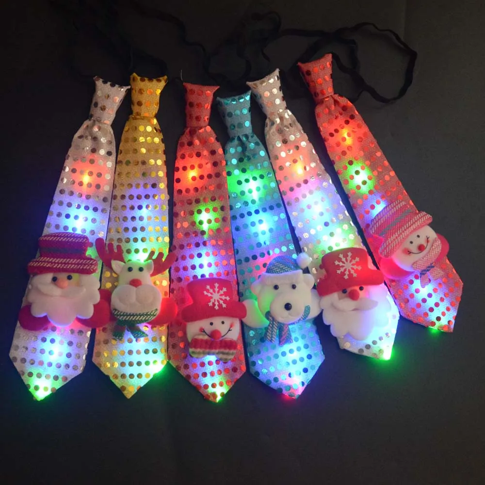 1pcs LED Glow Light Blinkjing  Tie Tree Novelty Necktie Red Santa Claus Snowman Elk Neck         Christmas Decoration