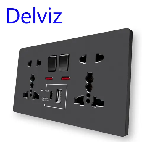 Delviz Wall 급속 충전 소켓, 18W Type-C 포트, 듀얼 스위치 제어 범용 전원 콘센트, 영국 표준 USB 인터페이스 소켓