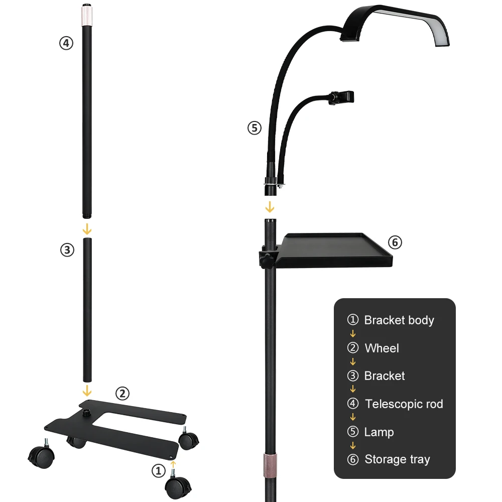 Luz de relleno de piso LED Dual de 23 pulgadas, soporte Flexible regulable de 36W, lámpara de pestañas de media luna con soporte para teléfono, ángulo de brazo oscilante ajustable