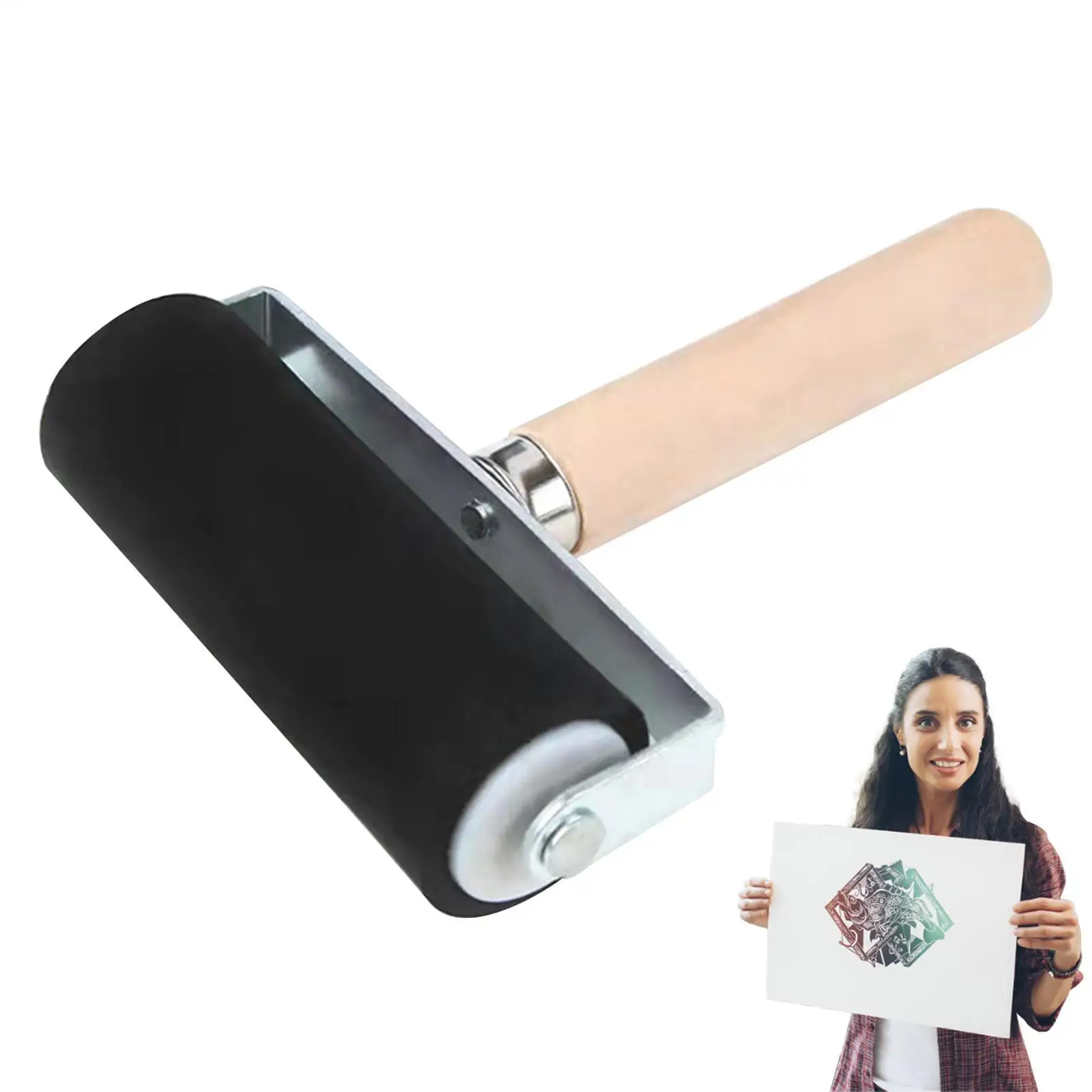 Glue Roller Crafting Paint Roller with Wooden Handle Ink Applicator Stamping Tool for Printmaking Transfer Scrap booking Art