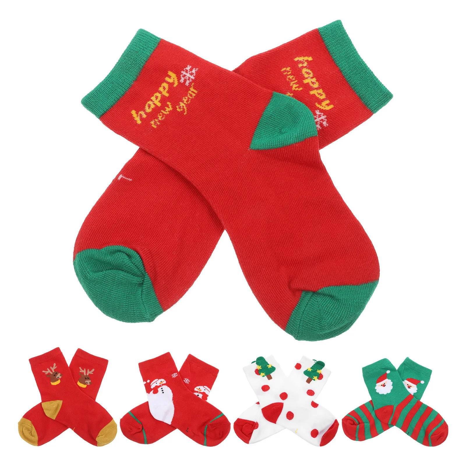 

5pcs Christmas Mid-Calf For Kids Comfortable Stretch Cotton Warm Crew Socks Holiday Gift Stockings Novelty Fun Printed Socks