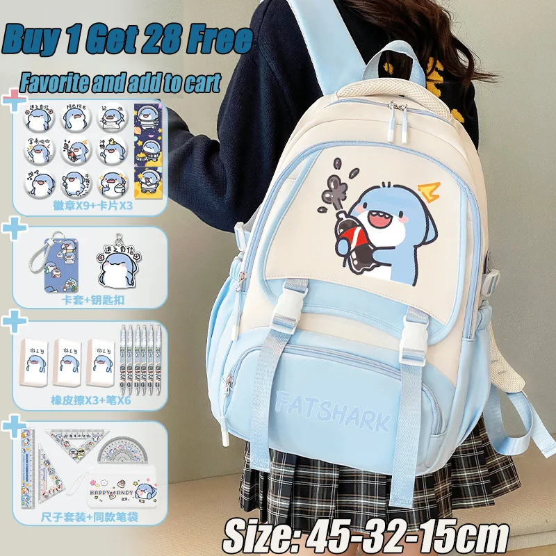 Fat Shark Backpack 2025 New Model Cute Girls Backpack Luxury Large Capacity Teenager School Bag Back to School Backpack