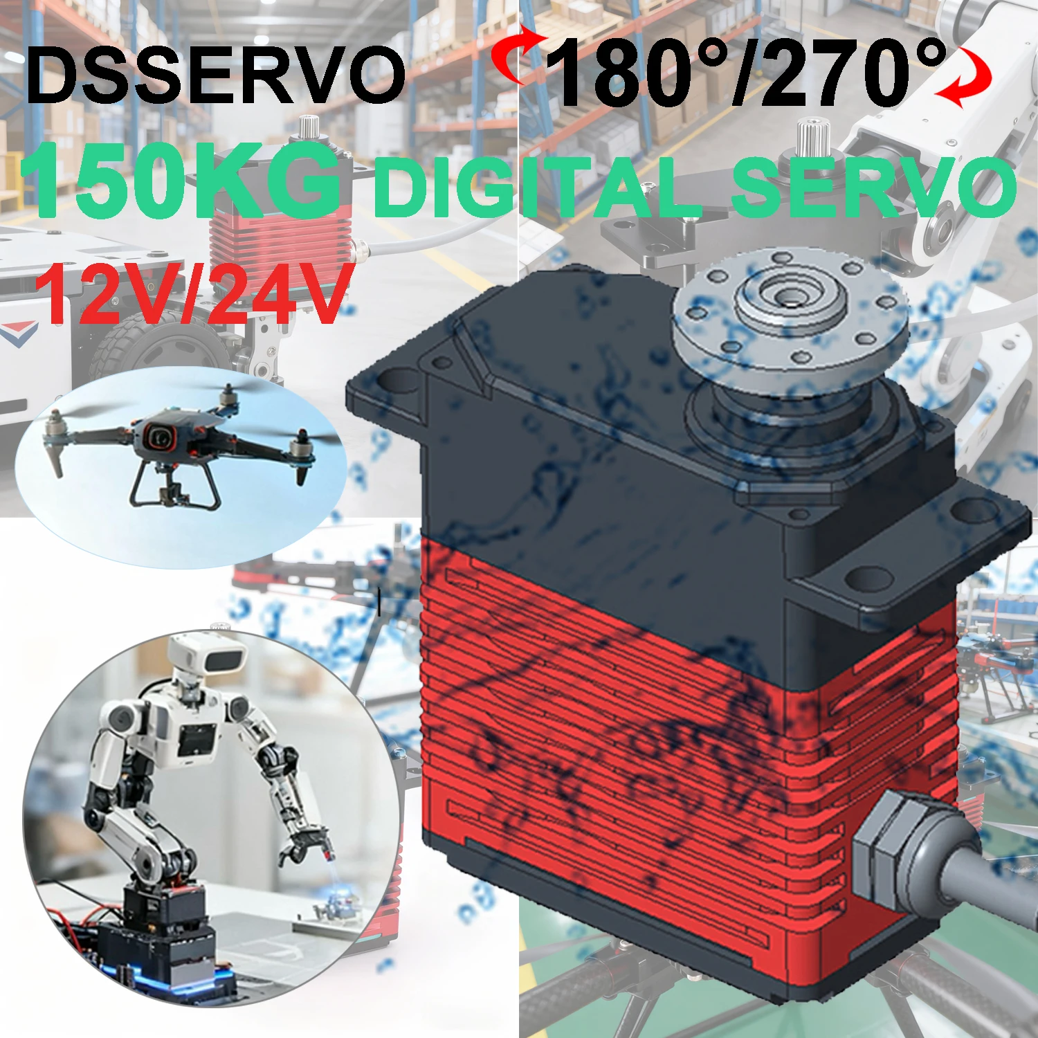 DSservo DES150 150KG Digital Servo Brushless Motor 12V/24V High Power 180/270° High-Torque Waterproof for RC Aircraft Robot DIY