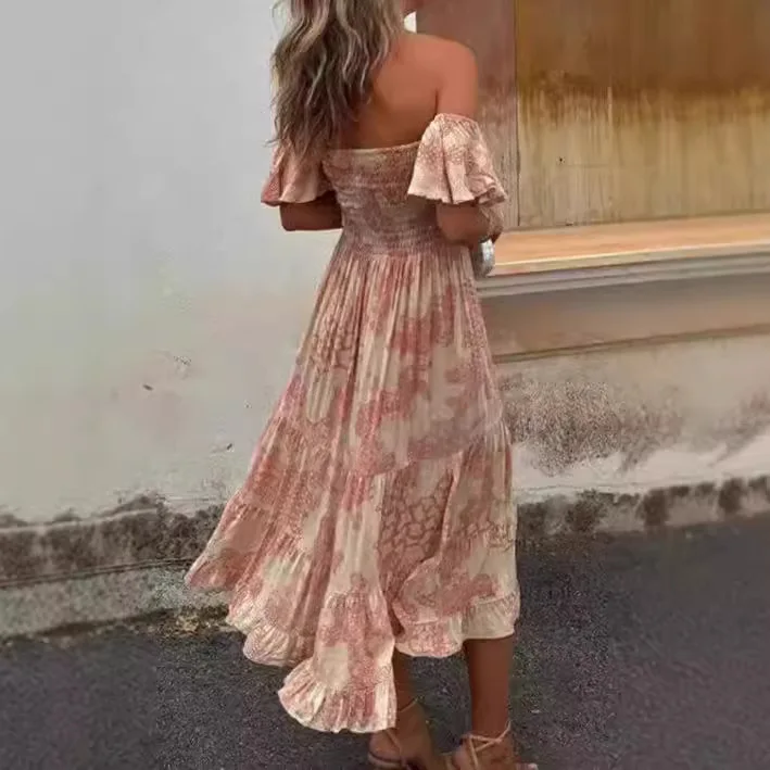 الأوروبية والأمريكية الربيع والصيف جديد مطبوعة خارج على الكتف صديرية دائرية مثير الراحة لوتس ليف كم اللباس