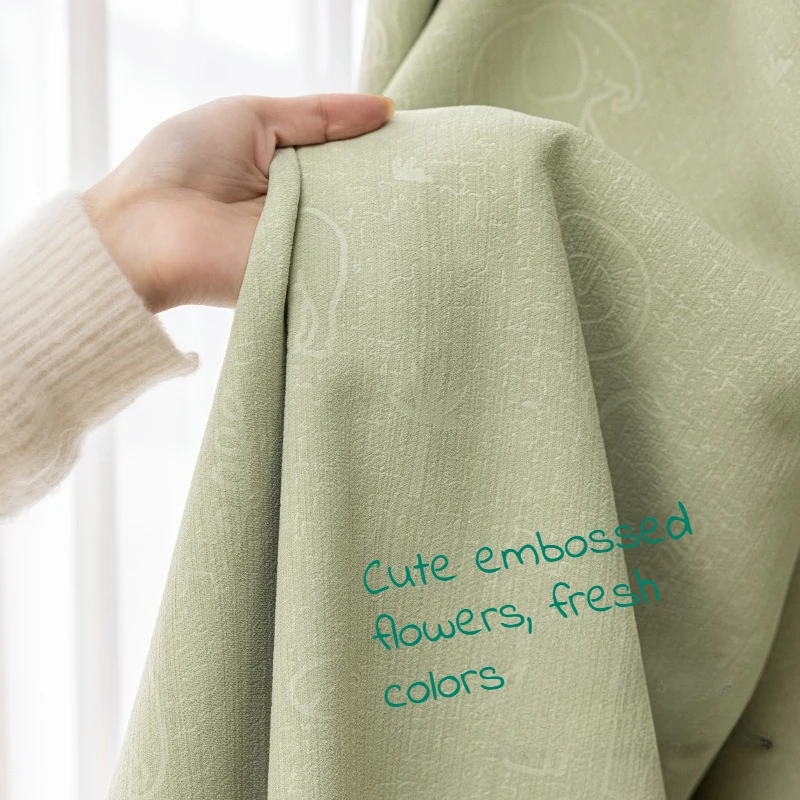 Japanese Green Blackout Curtains Chenille Children's Room Curtains Bedroom Childlike Fun Custom Size Fashion Modern Thick Door
