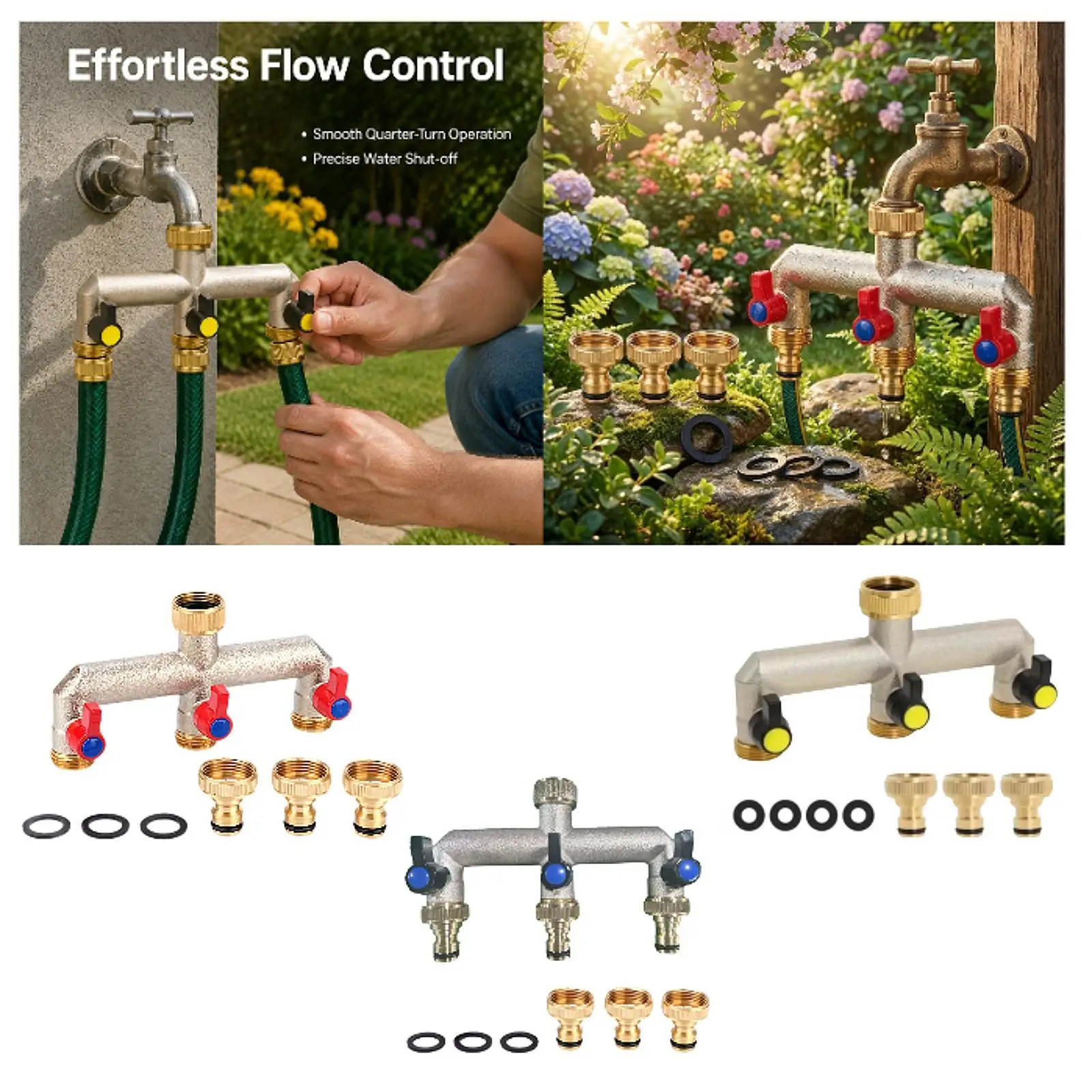 Nickel Plated Brass Garden Hose Splitter Extension Handle 2 Way Adapter for Garden Watering Accessories