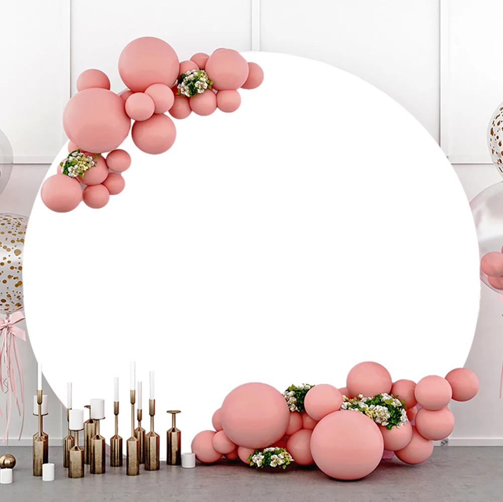 White Pure Color Round Circle Backdrop Pink White Wedding Birthday Party Baby Shower Photography Background Covers Decoration